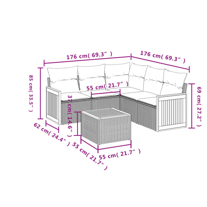 Vidaxl Gartenmöbel-Set aus Polyrattan mit Kissen, 6-teilig, Beige, Modernes Design - Bild 2