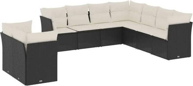vidaXL 9-teilige Garten-Sofagarnitur in U-Form aus Poly-Rattan und pulverbeschichtetem Stahl in Schwarz mit Kissen und Stauraum - Bild 1
