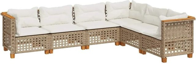 vidaXL 6-teilige Garten-Sofagarnitur in L-Form aus Poly-Rattan und Akazienholz in Beige mit Sitz- und Rückenkissen - Bild 1
