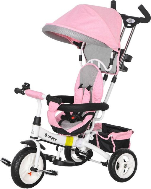 HOMCOM 6-in-1 Kinderdreirad mit Schubstange und Sonnendach in Rosa, B/H/L: 50 x 106 x 95 cm - Bild 1