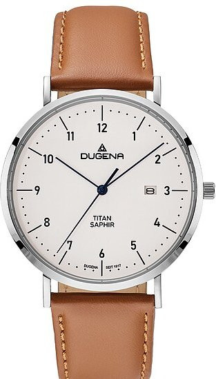 Dugena Armbanduhr Titan, Quarz, Leder, Weiß, Herren - Bild 1
