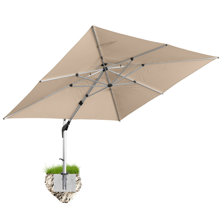 anndora Ampelschirm Macchiato beige melange aus Aluminium und Polyester, 4x4m quadratisch, 360 Grad drehbar, schwenkbar und neigbar, inklusive Bodenanker - Bild 1