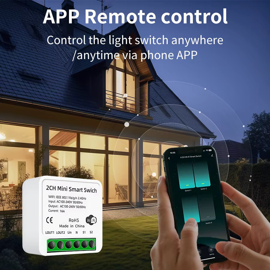 Tuya WiFi Smart Switch 16A Relaismodul für Smart Life App Alexa und Google Assistant in Weiß - Bild 2
