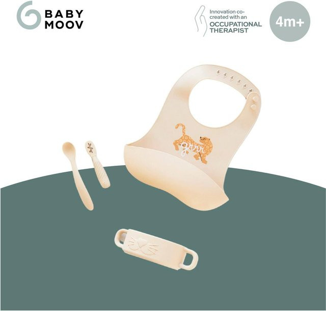 Babymoov 4-tlg. Geschirrset mit Silikon-Lätzchen in Beige - Bild 1