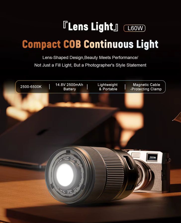 LUXCEO Professionelle LED-Videoleuchte 60 W mit Akku, CRI≥95, Farbtemperatur 2500 K–6500 K, tragbare Fotolampe für YouTube, Streaming und Studio - Bild 1