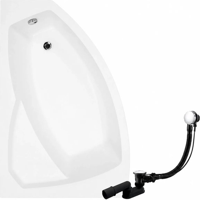 KOLMAN Eckbadewanne links in Weiß mit schwarzer Kopfstütze, inklusive Ablauf und Füßen, B/T: 170 x 110 cm - Bild 1