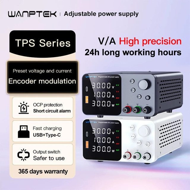 Wanptek Labornetzteil einstellbar mit USB-A und USB-C Ausgang, 30 V 10 A Gleichstromnetzteil mit Kurzschlussalarm - Bild 1