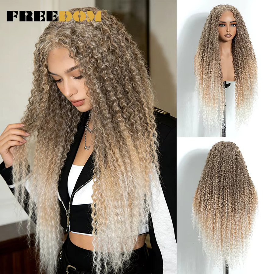 Freedom Lockige Wellen-Synthetik-Lace-Front-Perücke, Ombre Braun Blond, Damen - Bild 2