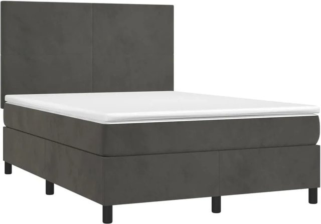 vidaXL Boxspringbett mit Matratze in Dunkelgrau aus Samt mit LED-Unterbettbeleuchtung und USB-Anschluss B/T/H: 140 x 190 x 128 cm - Bild 1