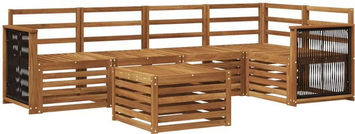 Wendbares Ecksofa Set 5-teilig aus Massivholz Akazie in Natur und Weiß von vidaxl im modernen Design - Bild 1