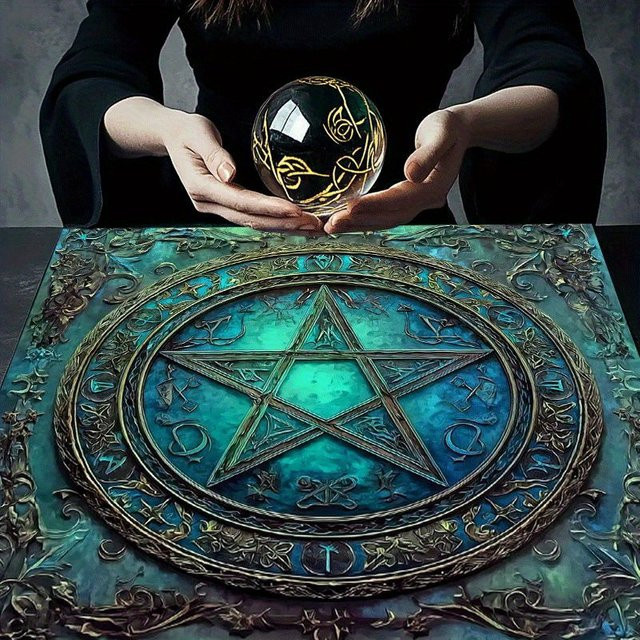 VIKAMA Tarot-Matte Mystischer Pentagramm-Zauberkreis in Türkis als Altartuch für Wahrsagerei und Heimdekoration - Bild 1