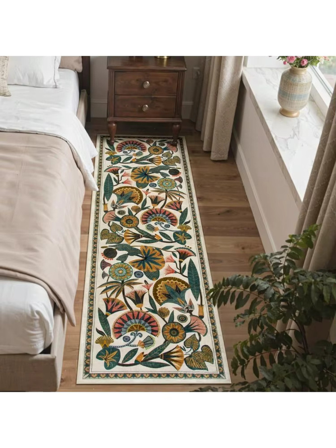 Bunter floraler Teppich mit Blattblumen-Design, rutschfester rechteckiger Mattenteppich in Multicolour für Wohnzimmer und Schlafzimmer - Bild 2