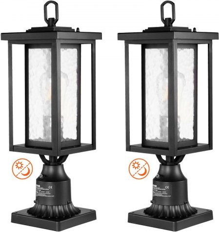 VEVOR 2er Pack Outdoor Pfostenleuchten mit Dämmerungssensor, Schwarz, Aluminiumlegierung und Glas, Wasserfest mit Pier Mount Base für Garten, Terrasse und Gehwege, Höhe: 45 cm - Bild 1