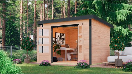 Karibu Gartenhaus Haby A Log Cabin in Anthrazit-Braun B/H/T: 271 x 218,5 x 271 cm - Bild 1