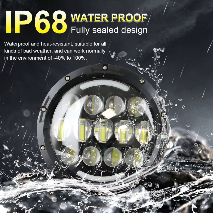 QIDEWIN 7-Zoll LED-Scheinwerfer H4 H13 mit Angel Eyes und DRL Tagfahrlicht in Schwarz für Jeep Wrangler Offroad und Suzuki Samurai - Bild 3