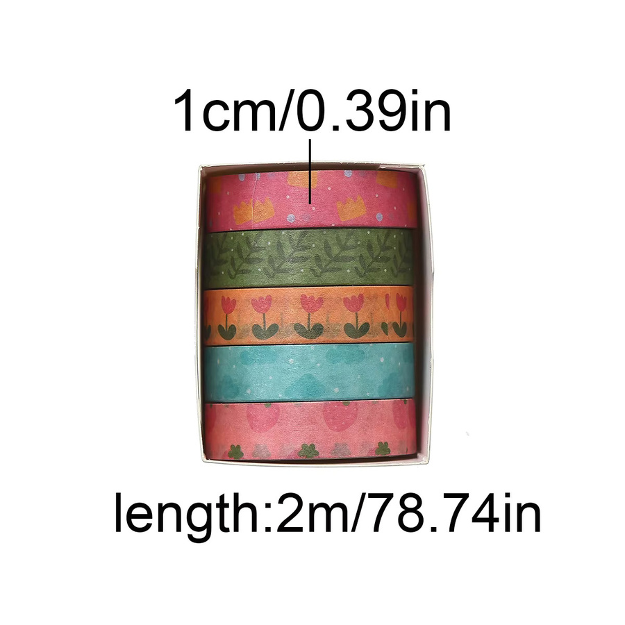 5 Rollen Vintage Washi-Tape mit Pflanzen- und Blumenmuster in Multicolour zum Dekorieren und für DIY-Projekte - Bild 2