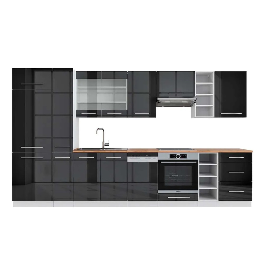 Vicco Fame-Line Küchenzeile Anthrazit Hochglanz und Weiß mit Eiche Optik Breite: 355 cm - Bild 2