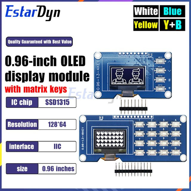 Estardyn OLED-Display mit 4x4 Tastaturmodul und 0,96 Zoll SSD1315 128x64 in Weiß und Blau für Raspberry Pi und DIY-Projekte - Bild 1