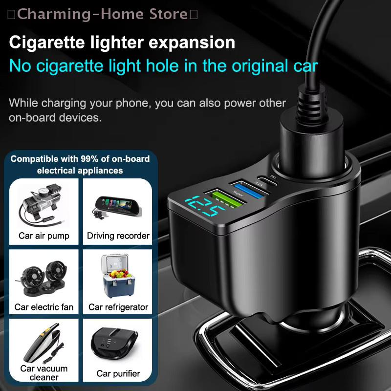 SHIDWJ Dual USB Autoladegerät mit Digitalanzeige und 66W Multifunktionsladegerät in Schwarz - Bild 3