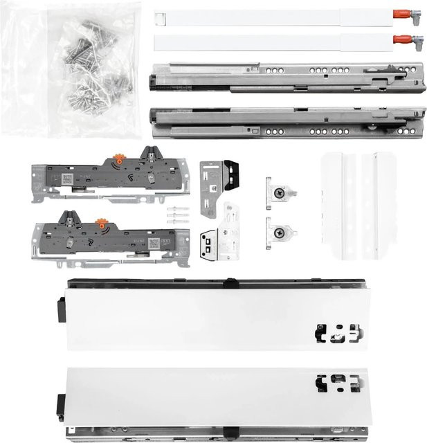 Blum Tandem Blum Schubladenschienen Set mit Reling in Weiß, Soft-Close, NL 600 mm, Tragkraft 30 kg - Bild 1