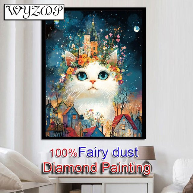 WYZDP Diamantmalerei-Set Süße Katze als Wandkunst mit quadratischem Motiv und Vollkristall-Dekor - Bild 1