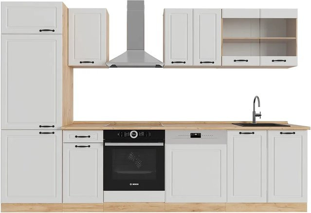 Vicco R-Line Küchenzeile Landhaus Stil in Weiß und Eiche, B/H/T: 300 x 207 x 46 cm - Bild 1