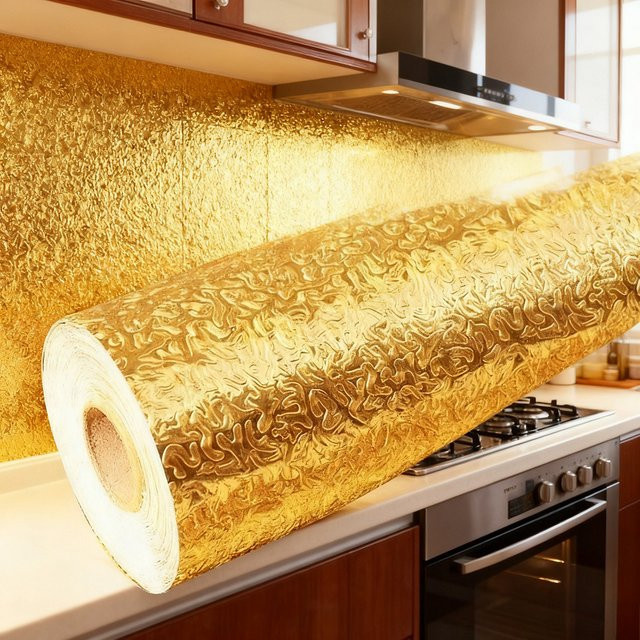 Selbstklebende 3D Wandaufkleber aus Aluminiumfolie, wasserdicht und ölbeständig für Küche und Schrank, Silber und Gold - Bild 1