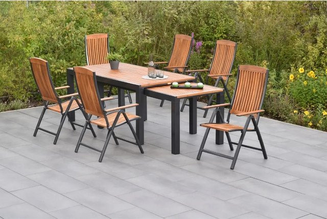 Merxx Athos 7-tlg. Gartenmöbel-Set mit ausziehbarem Gartentisch aus Akazie und Aluminium, Grau/Braun, B/T: 180 bis 360 x 100 cm - Bild 1