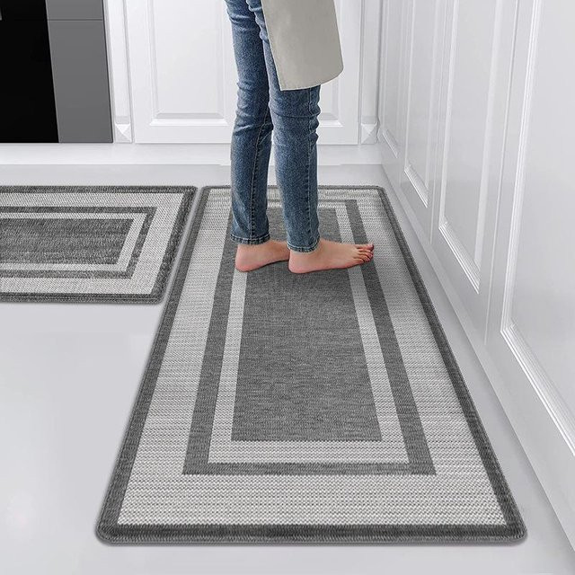 Schmutzabweisender und rutschfester Langstreifenteppich in Grau, ölabsorbierende Küchenmatte aus Polyester, B/T/H: 75 x 44 x 1,0 cm - Bild 1