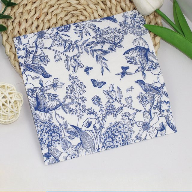 GUANYAO 2-lagiges Skizzenpapier mit Blumen- und Vogelmotiv in Celadon-Blau, bedrucktes quadratisches Seidenpapier für DIY-Decoupage, Breite: 33 cm - Bild 1
