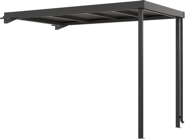 Floraworld Premium Systemhaus Seitenanbau in Schwarz-Metallic mit Regenrinne aus Stahl und Aluminium - Bild 1
