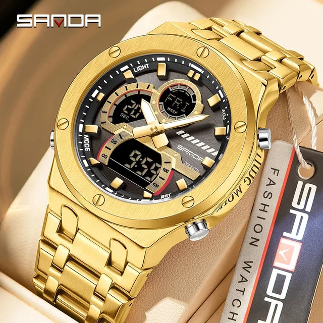SANDA Armbanduhr, Quarz, Edelstahl, Analog-Digital, Schwarz, Herren - Bild 1