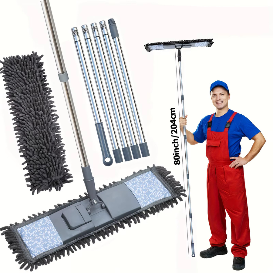 Chenier Mikrofaser-Flachmop in Grau zur Trocken- und Nassreinigung von Holzböden und Fliesen mit ölabsorbierendem Schwamm - Bild 4