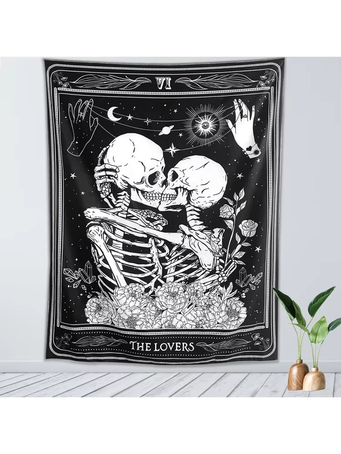 VIKAMA Wandteppich mit Skelett-Embrace-Design in Schwarz, Boho-Stil, B/H: 60 x 40 cm - Bild 5