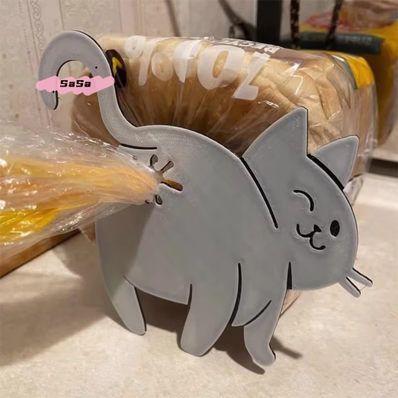2 Stück YOWEI 3D Katzen-Hintern Brotbeutel-Clips aus Kunststoff in Grau zur Lebensmittelaufbewahrung - Bild 3