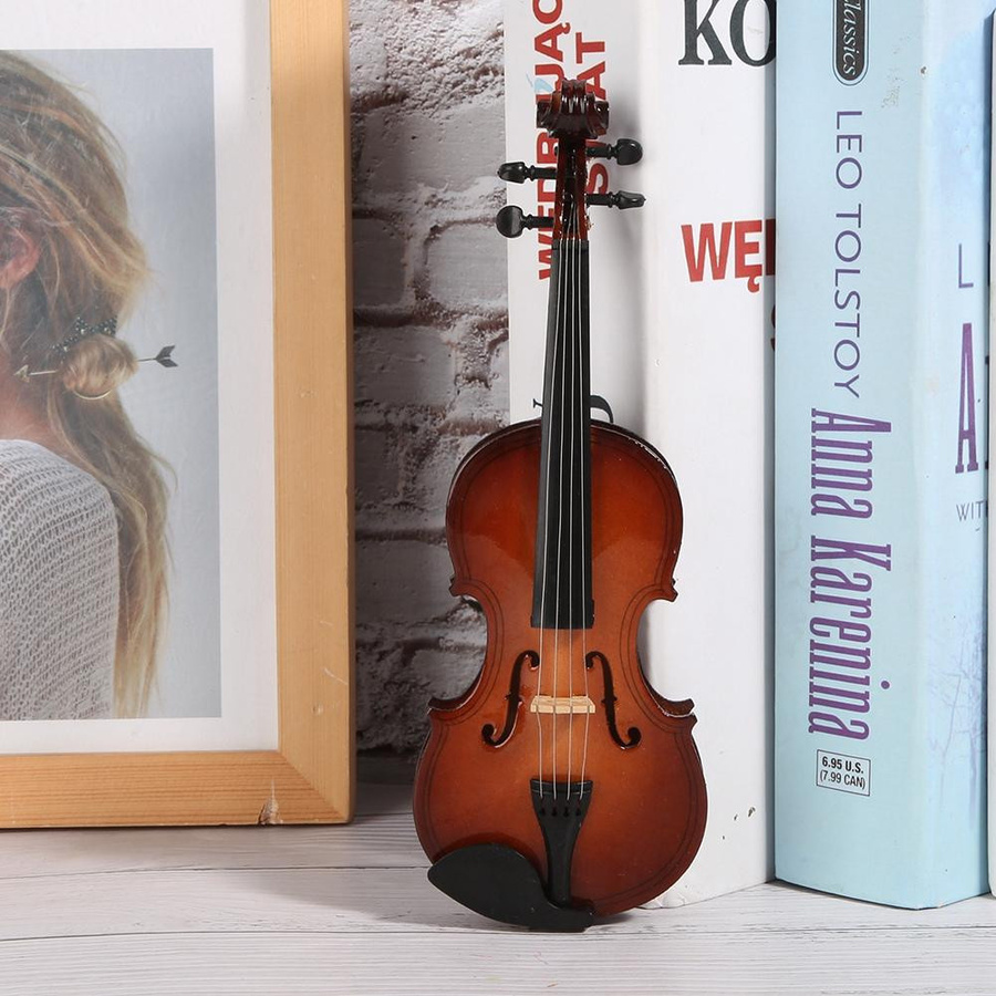 Holz Miniatur Violine Modell als dekoratives Musikinstrument-Ornament in Braun mit Geschenkbox - Bild 2
