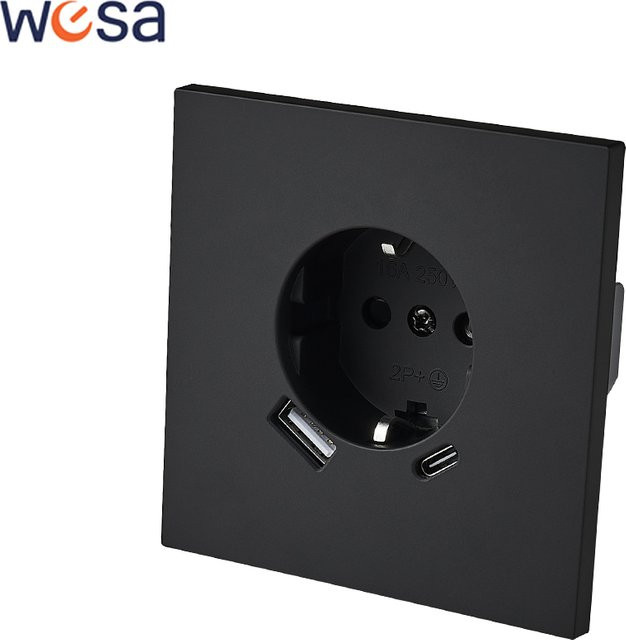 WESA Skin Sensation USB-Steckdose, flammhemmend, eingebaut, Schwarz, lackierter Kunststoff - Bild 1