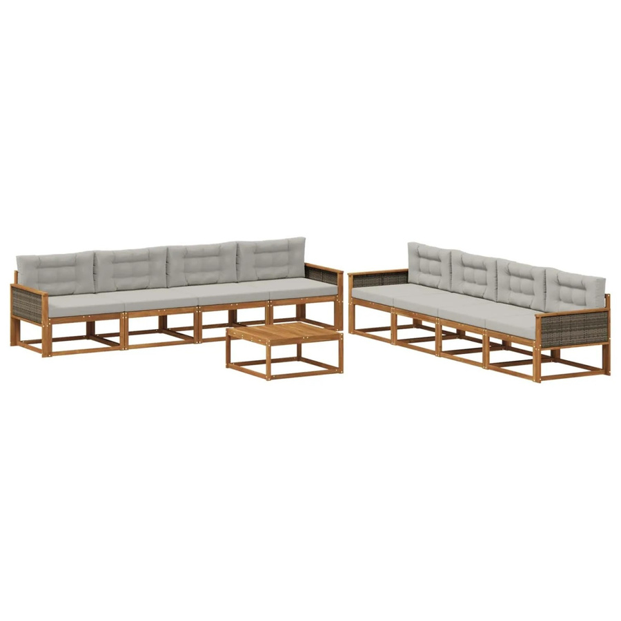 vidaXL Outdoor-Sofagarnitur L-Form aus Akazienholz mit Kissen in Hellgrau - Bild 2