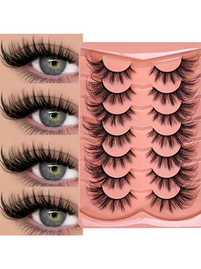 JIEFUXIN Künstliche Wimpern 5D Wispy Cat Eye, 7 Paar, Natürlich - Bild 5