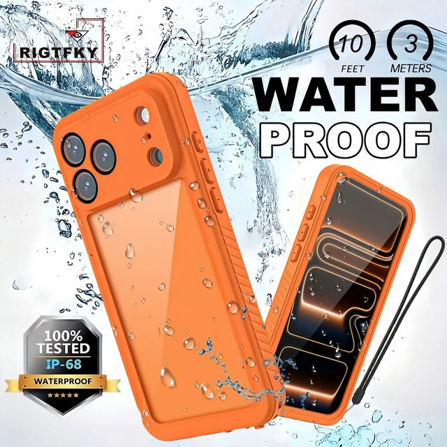 RIGTFKY Wasserdichte Schutzhülle für iPhone 17 Pro Max und 17 Air mit IP68 Zertifizierung in Schwarz und Orange - Bild 1