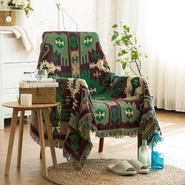 Super Six Sofatuch Jacquard Geometrie, Reversibler Couchbezug aus Baumwolle und Polyester, Mehrfarbig, Breite: 90 cm, Breite: 90 cm - Bild 1