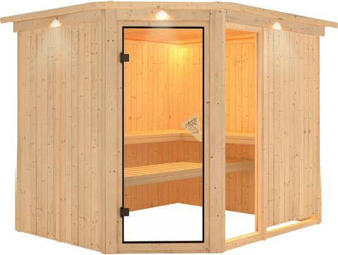 Karibu Sauna Paide 3 für 4 Personen aus Fichtenholz in Beige ohne Ofen B/T/H: 245 x 210 x 202 cm - Bild 1