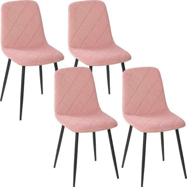 HOMCOM 4er Set Esszimmerstühle in Samtoptik mit Stahlbeinen, Polsterstühle mit Rückenlehne in Rosa - Bild 1