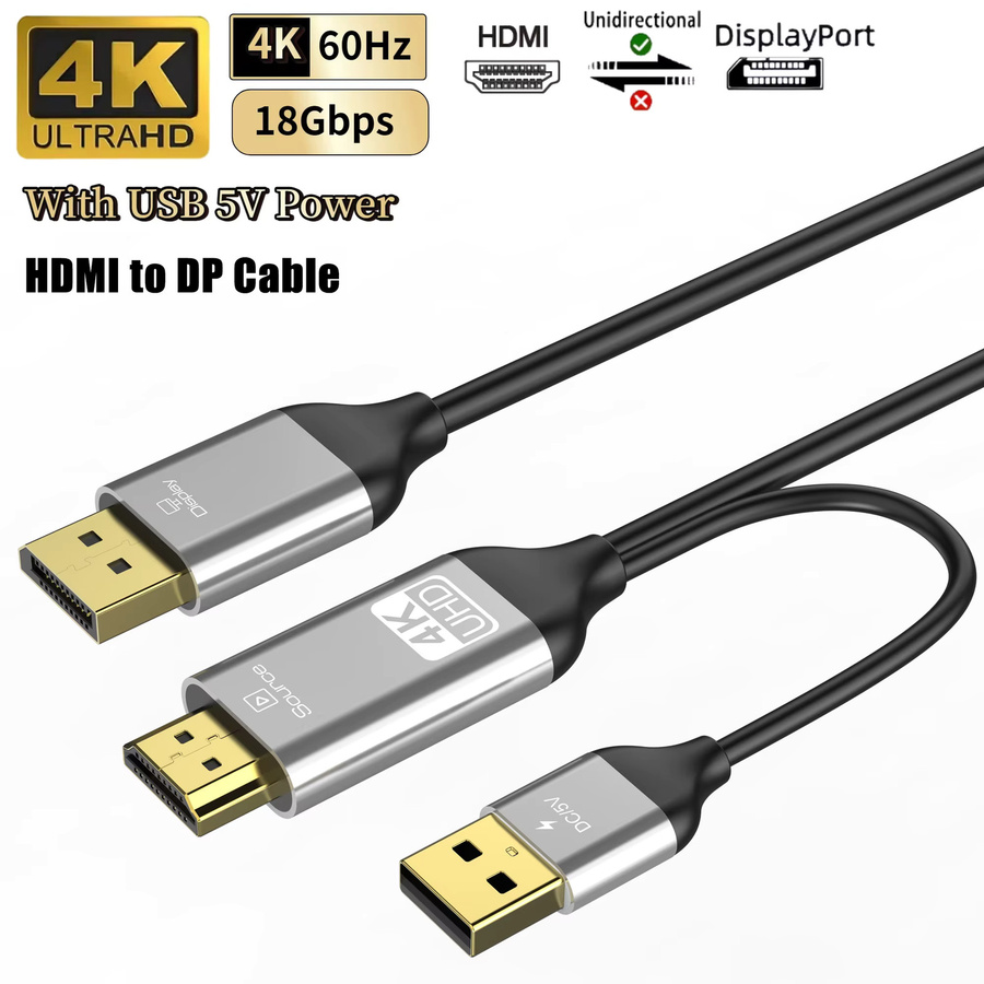 HDMI auf DisplayPort Kabel für 4K bei 60 Hz, unidirektionaler Adapter von HDMI auf DP für PC und Laptop - Bild 2