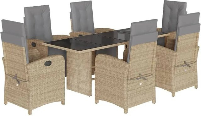 vidaXL 7-teilige Garten-Essgruppe aus PE-Rattan in Beige-Grau mit Kissen und Hartglas-Tischplatte - Bild 1