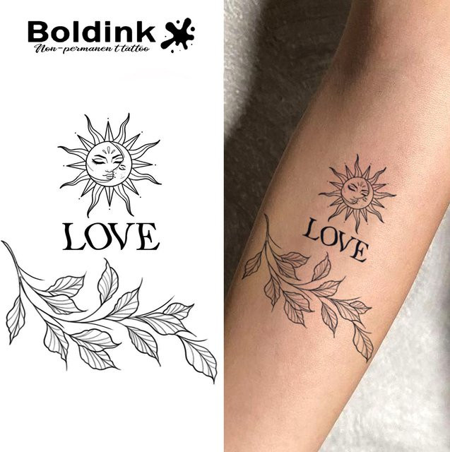 Boldink Sun and Love Temporäres Tattoo, Unisex, Botanisches Design - Bild 1