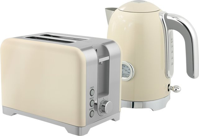 HOMCOM Frühstücksset aus Edelstahl mit Wasserkocher 1,7 l und 2-Scheiben-Toaster, Cremeweiß/Silber, 2200 W - Bild 1