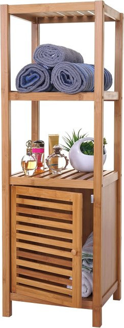 Badregal MCW-B18 Badschrank aus Bambus mit Tür in Braun, B/T/H: 110 x 34 x 36 cm - Bild 1