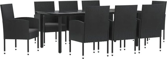 vidaXL 9-teilige Garten-Essgruppe aus Poly Rattan und Stahl in Schwarz mit gehärtetem Glas für Garten und Terrasse - Bild 1