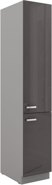Küchen Hochschrank Grey Bianca in Hochglanz Grau mit internen Regalböden - Bild 1